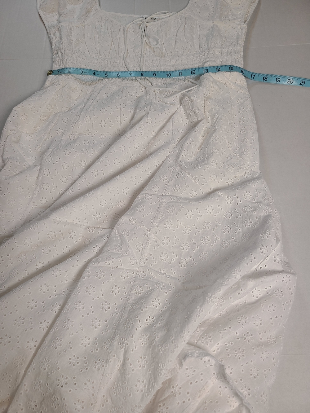 The Drop Melody Cap Sleeve Womens White Eyelet Midi Tie Front Dress  NWT Medium - Picture 9 of 11